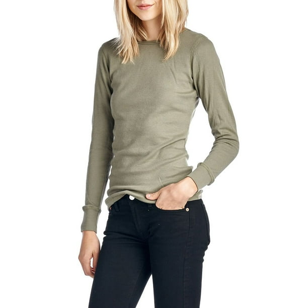 Women's Thermal Long Sleeve Crew Neck Shirts Color Olive Women's Thermal Long Sleeve Crew Neck Shirts Color Olive